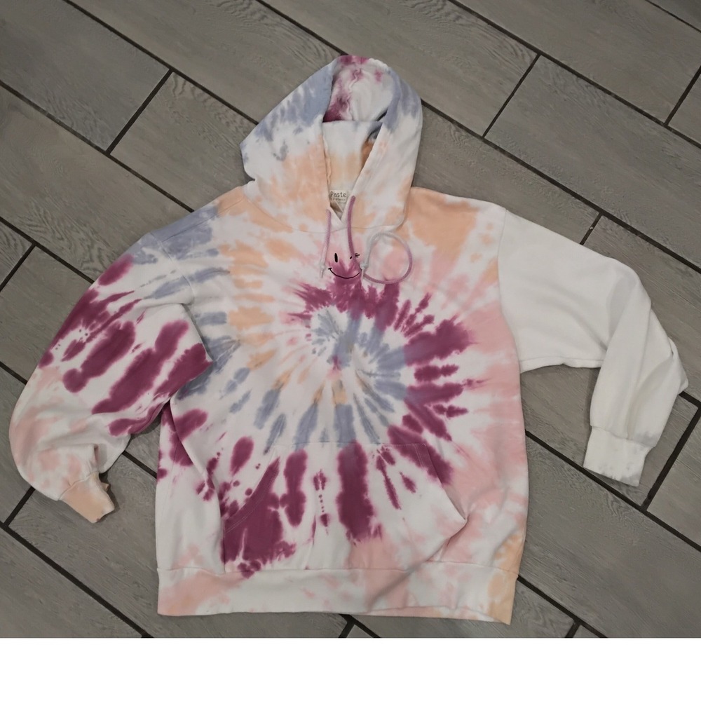 Cut & Paste Womens‎ XX-Large Tie Dye Smiley Face Hoodie Sweatshirt Purple Peach